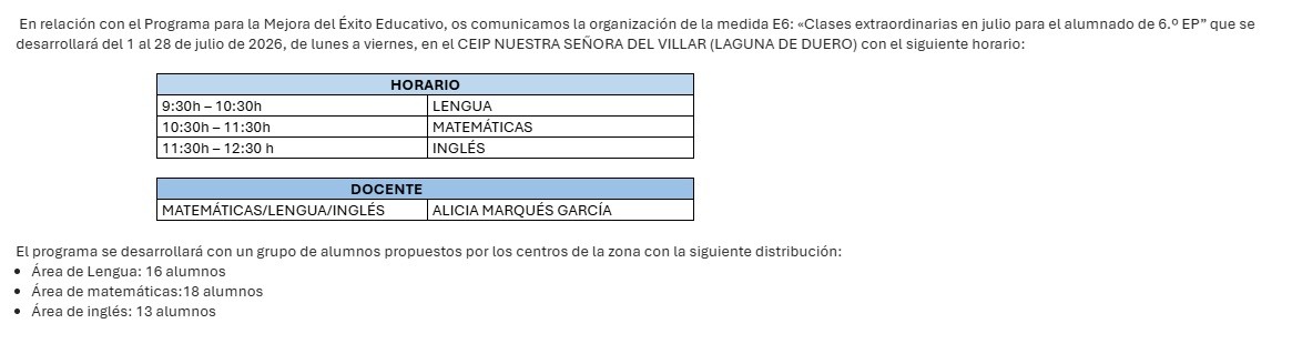 Horario Éxito Educativo 2026